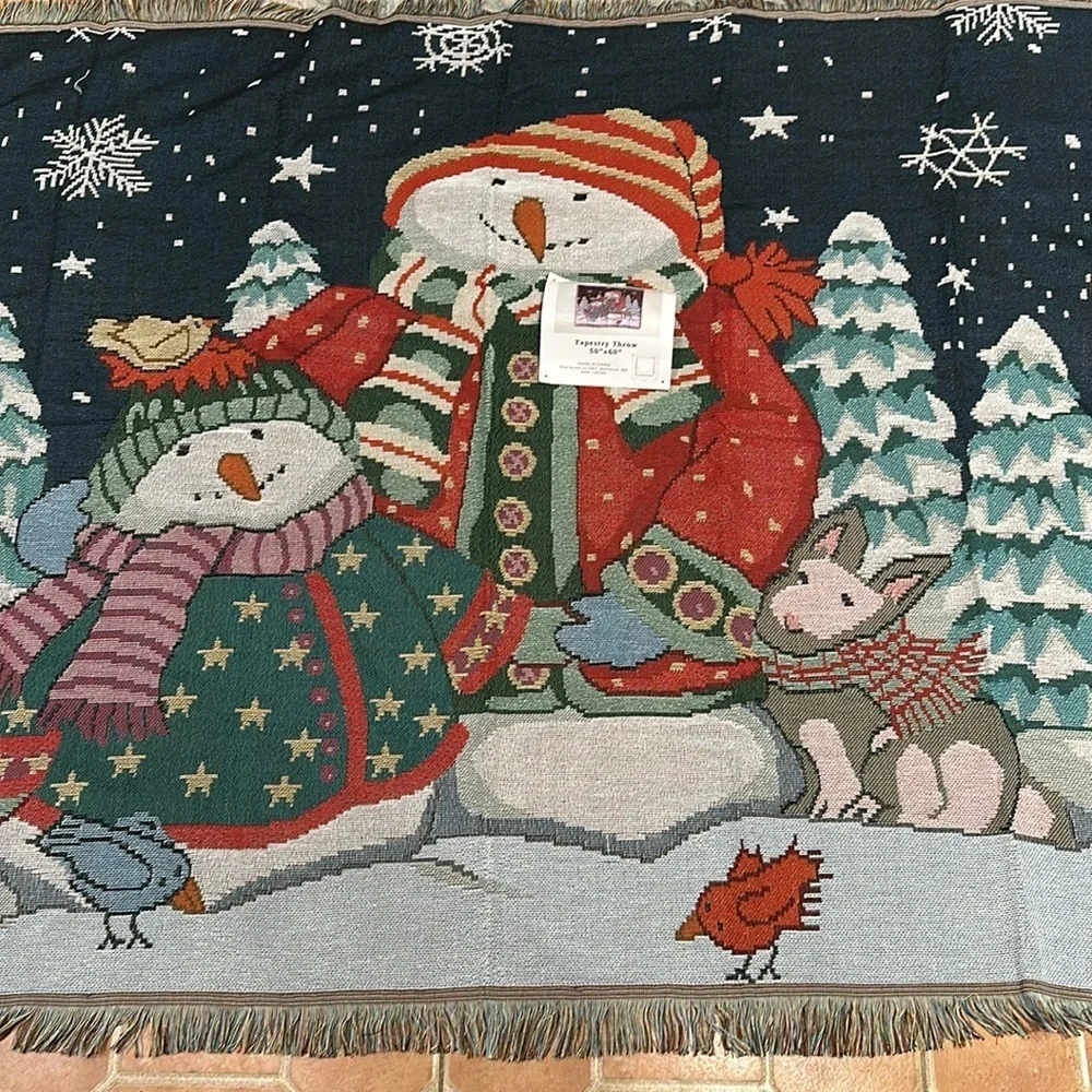 NWT Holiday Christmas Snowman Tapestry Blanket Throw 50 x 60